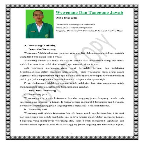 Wewenang dan Tanggung Jawab