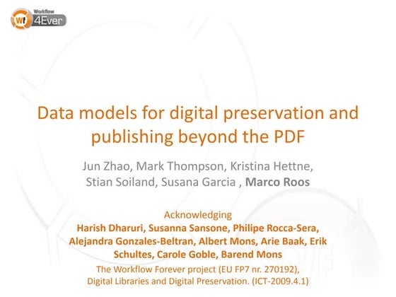 Data models for preserving and publishing digital research material beyond th...