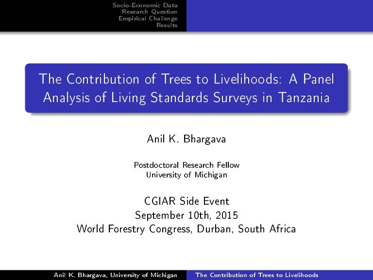 The Contribution of Trees to Livelihoods: A Panel Analysis of Living ...