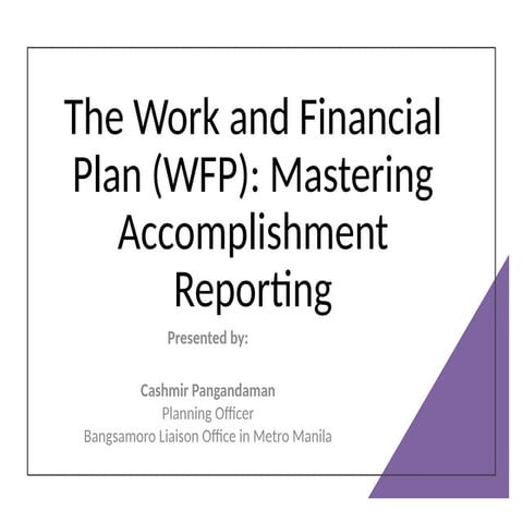The Work and Financial Plan (WFP): Mastering Accomplishment Reporting
