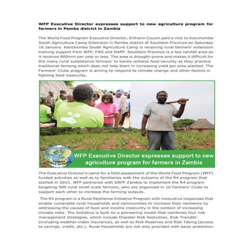 WFP Executive Director expresses support to new agriculture program for farme...