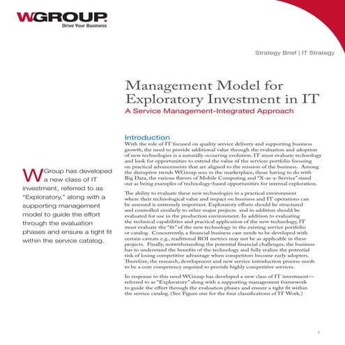 Management model for exploratory investment in IT 