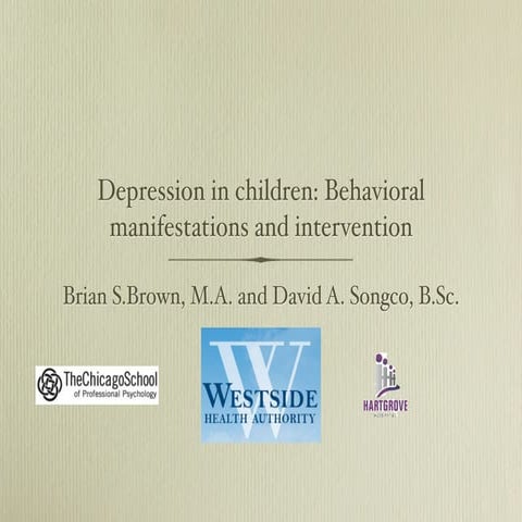 Depression In Children: Behavioral Manifestations and Intervention