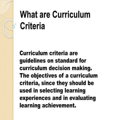 What are Curriculum Criteria