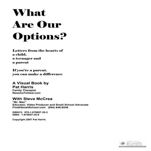 What are-our-options-by-pat-harris-lmft-contributions-by-steve-mc crea