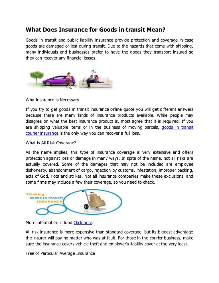What Does Insurance for Goods in transit Mean?