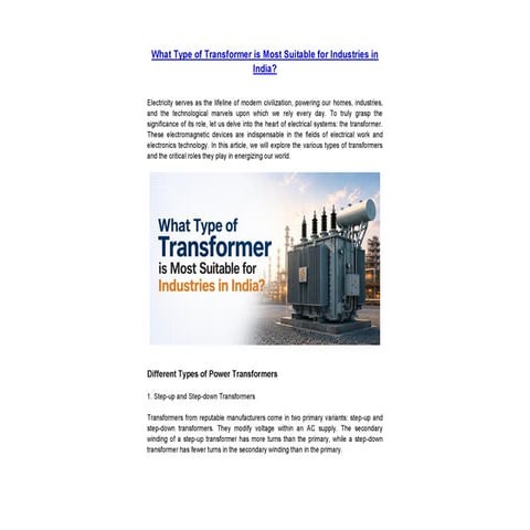 What Type of Transformer is Most Suitable for Industries in India | PPTX