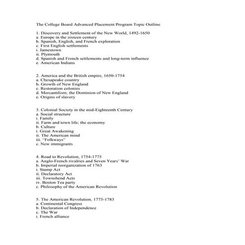 outline of what APUSH test will be on