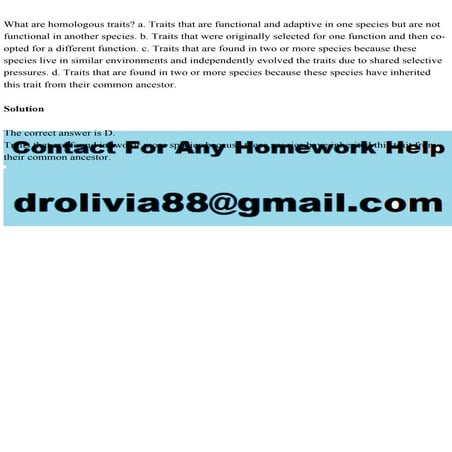 What are homologous traits a. Traits that are functional and adapti.pdf