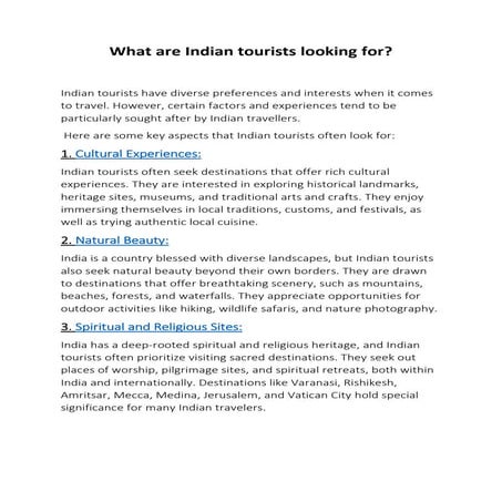 What are Indian tourists looking for