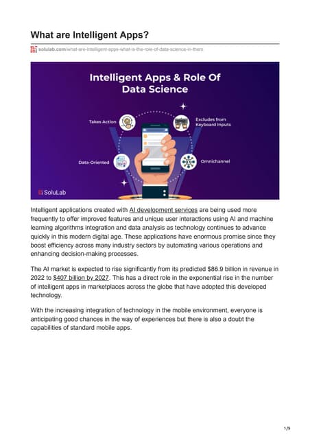 What are intelligent apps? What is the role of data science in them?