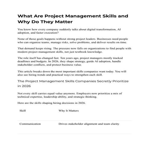 The Essential Project Management Skills in 2024 | PDF