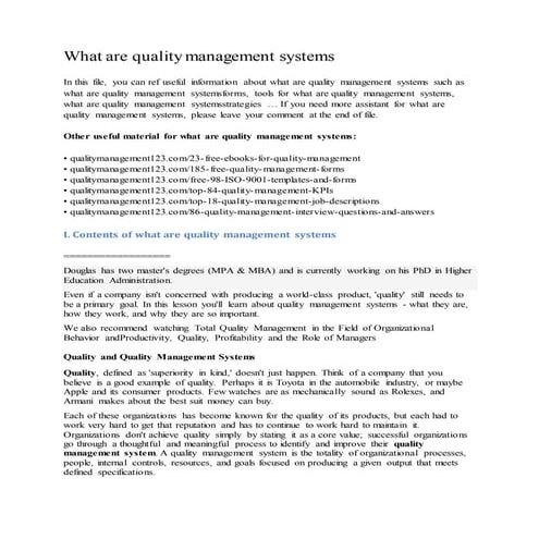 What are quality management systems