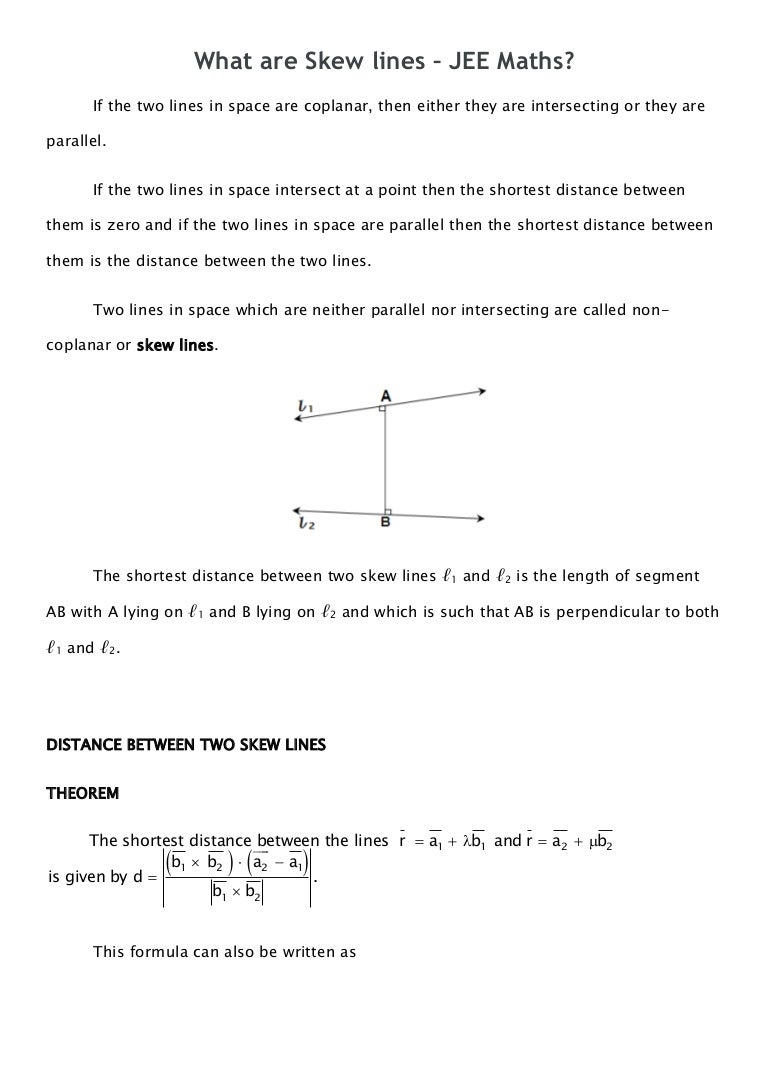What are Skew lines JEE Maths?