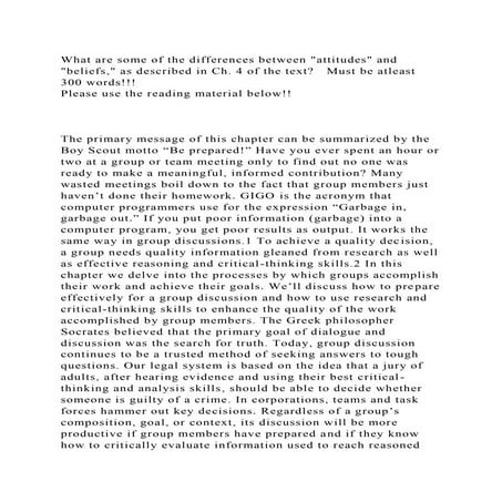 What are some of the differences between attitudes and beliefs, .docx