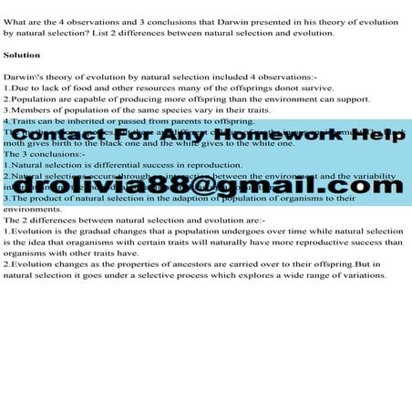 What are the 4 observations and 3 conclusions that Darwin presented ...