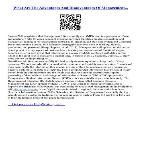 What Are The Advantages And Disadvantages Of Management... | PDF