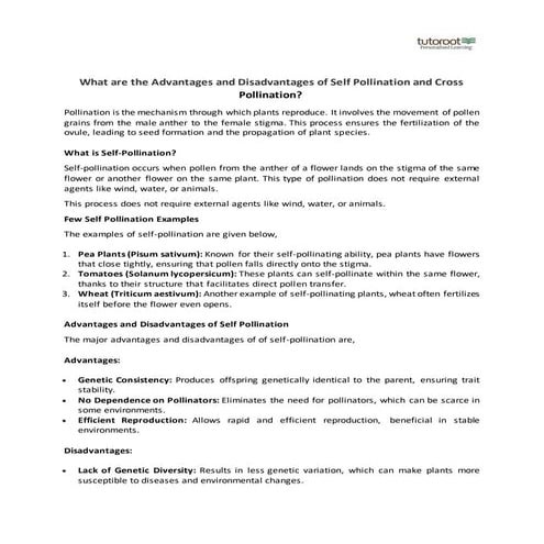 What are the Advantages and Disadvantages of Self Pollination and Cross Pollination?