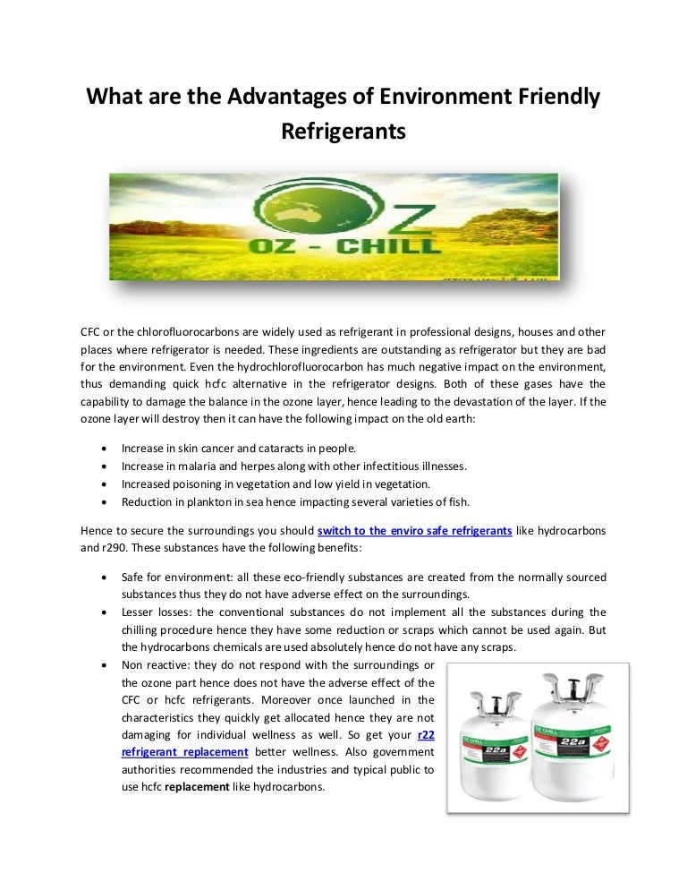 What are the advantages of environment friendly refrigerants