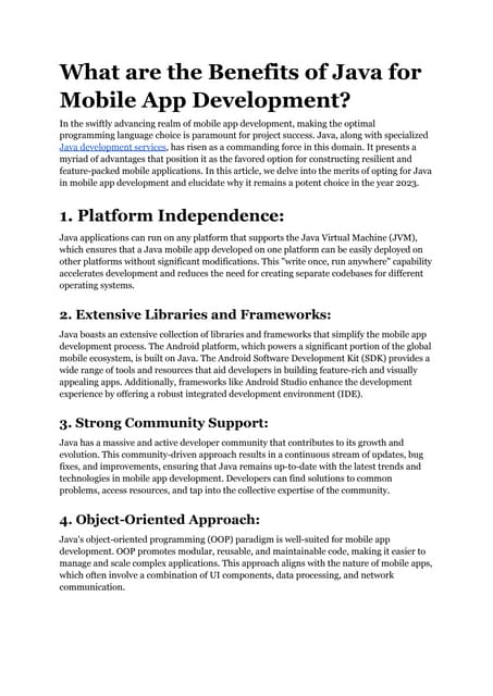 3 Key Benefits of Mobile App Development with Java | PDF