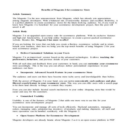 What are benefits of magento for ecommerce store