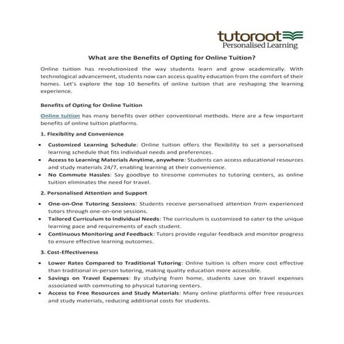 What are the Benefits of Opting for Online Tuition?