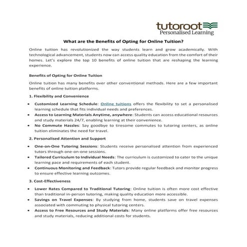 What are the Benefits of Opting for Online Tuition?