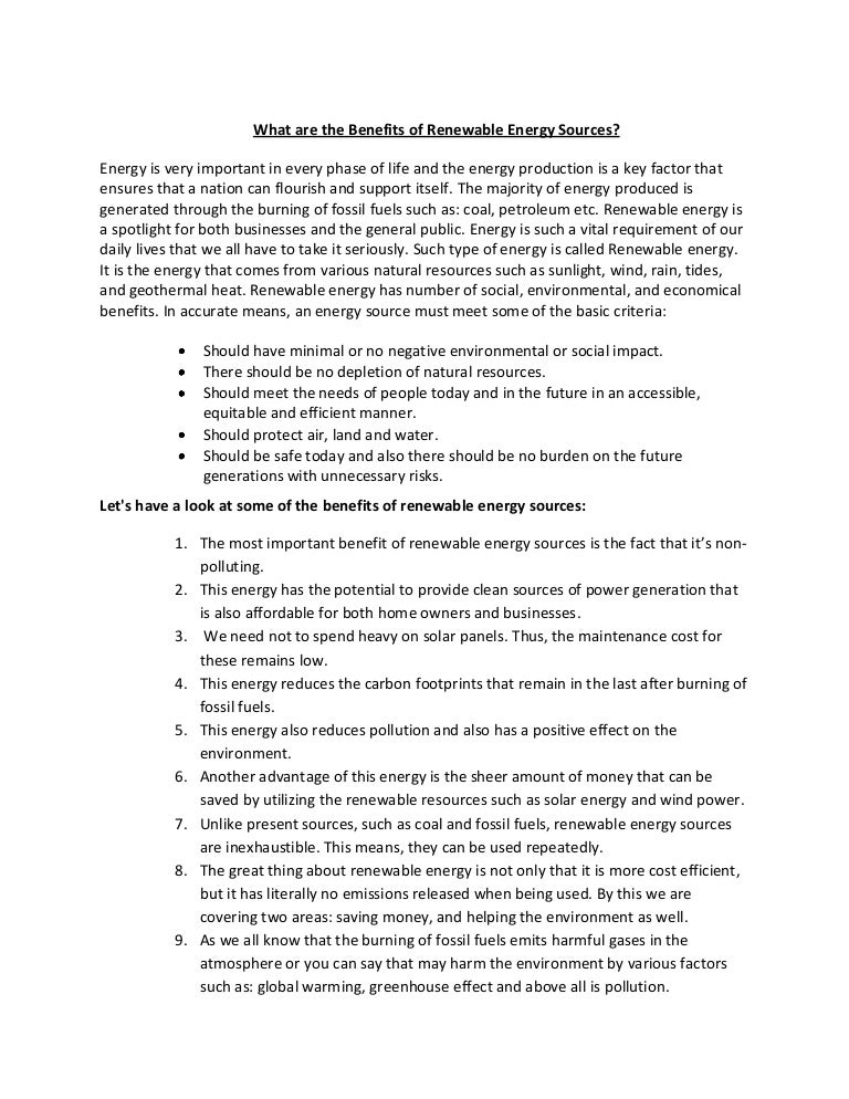 Benefits of renewable energy essay image