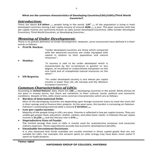 What are the common characteristics of developing countries