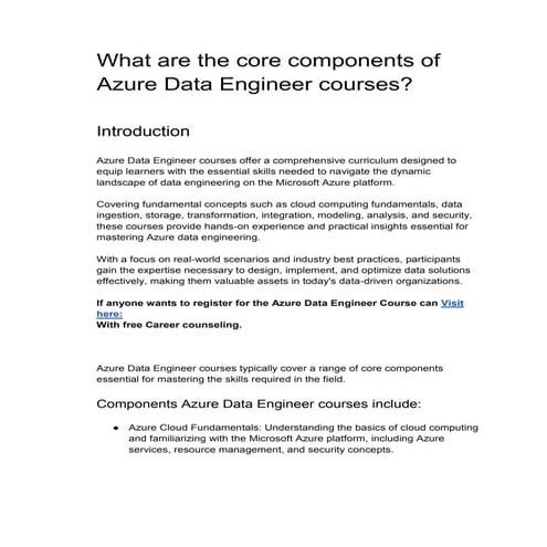 What are the core components of Azure Data Engineer courses.docx