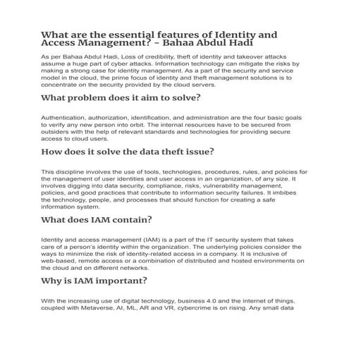 What are the essential features of Identity and Access Management_ - Bahaa Ab...