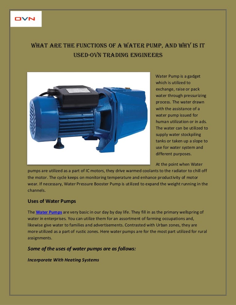 What are the functions of a water pump, and why is it used ovn tradin…