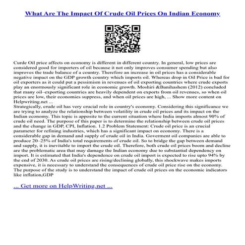 What Are The Impact Of Crude Oil Prices On Indian Economy | PDF