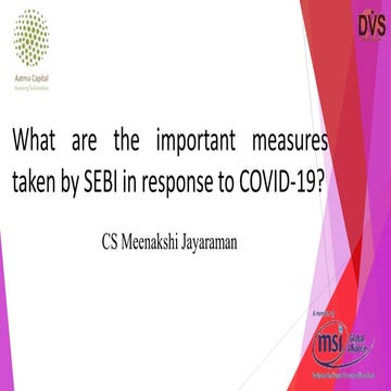 What are the important measures taken by SEBI in response to COVID-19?