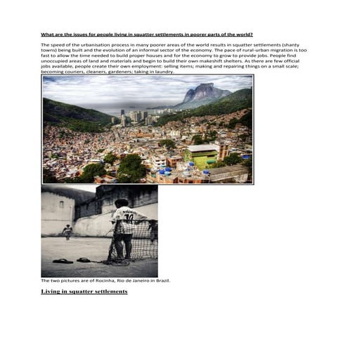 What are the issues for people living in squatter settlements in poorer parts...