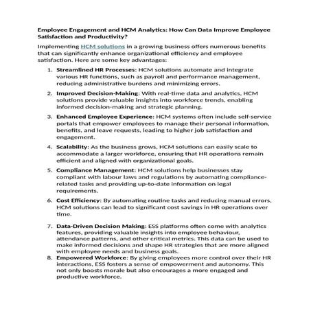 What are the key benefits of implementing HCM solutions in a growing business...