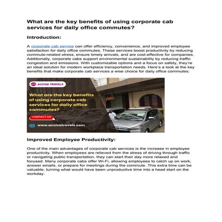 What are the key benefits of using corporate cab services for daily office co...