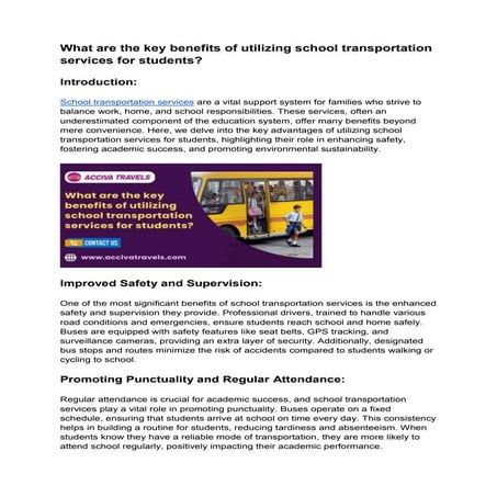What are the key benefits of utilizing school transportation services for stu...