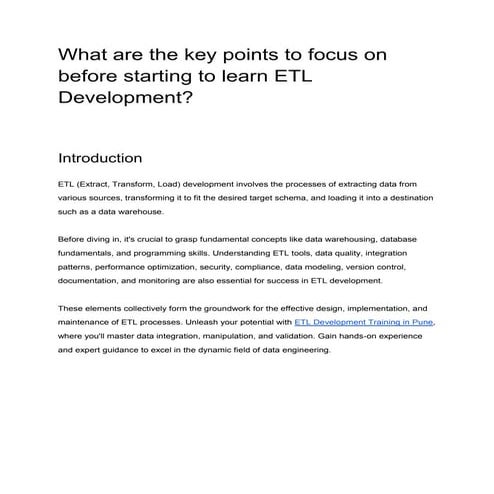 What are the key points to focus on before starting to learn ETL Development.docx