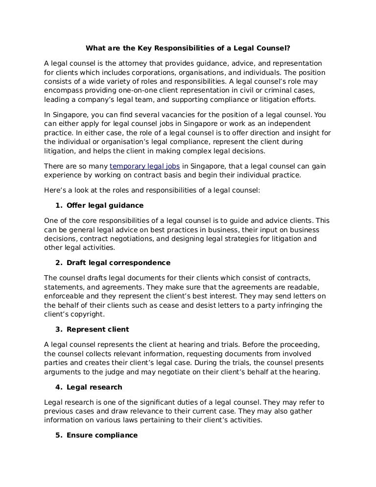 What are the key responsibilities of a legal counsel?