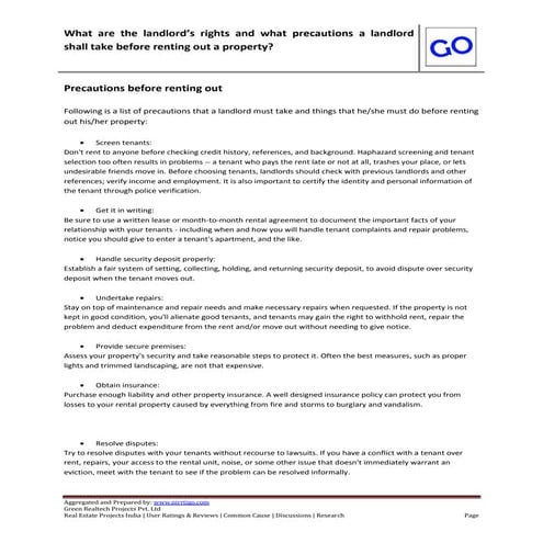 What are the landlord rights and what precautions a landlord shall take befor...