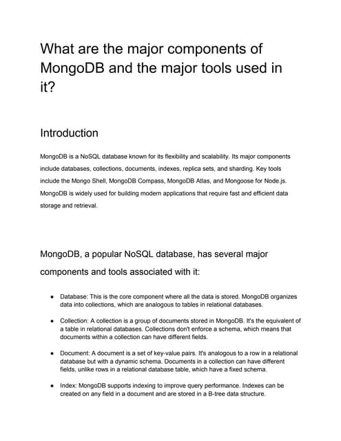 What are the major components of MongoDB and the major tools used in it.docx