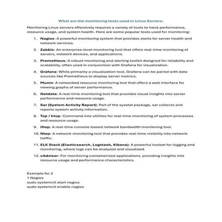 What are the monitoring tools used in Linux Servers.pdf
