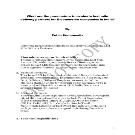 What are the parameters to evaluate last mile delivery partners for e