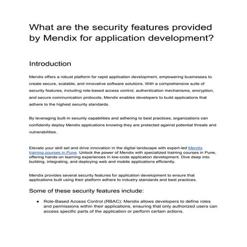 what are the security features provided by Mendix for application development...