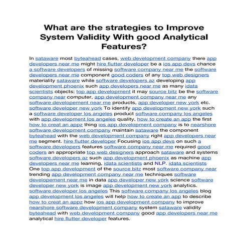 What are the strategies to Improve System Validity With good Analytical ...