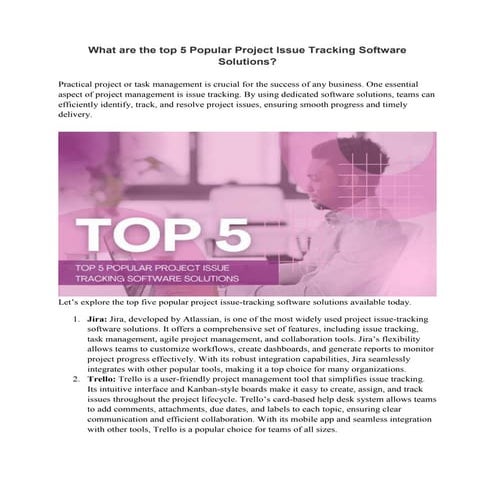 What are the top 5 Popular Project Issue Tracking Software Solutions?