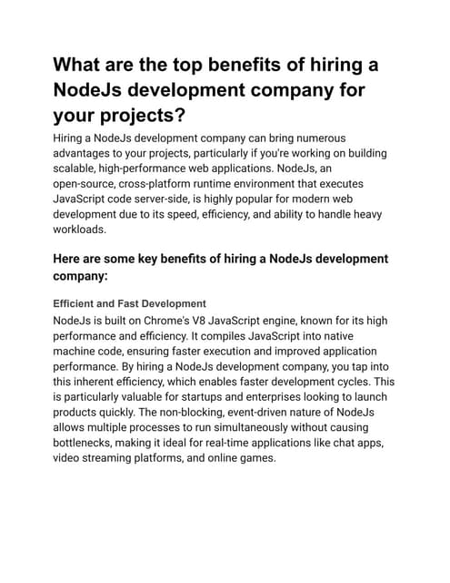 What are the top benefits of hiring a NodeJs development company for your pro...