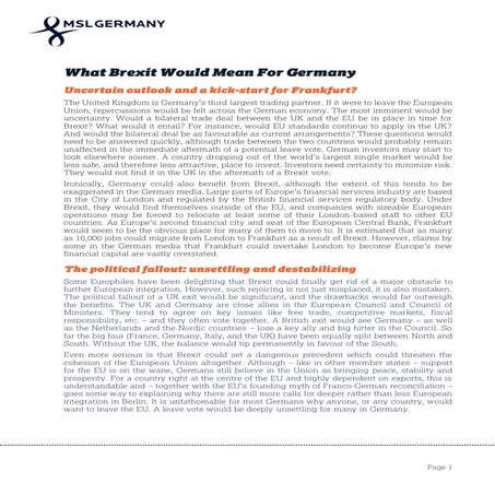 What Brexit Would Mean for Germany