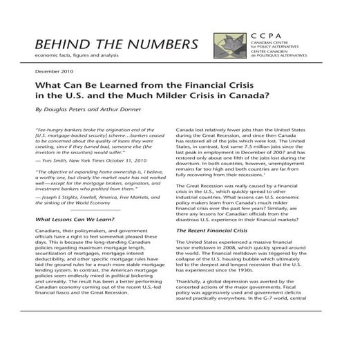 US &amp; Canada Financial Crisis